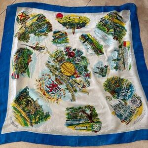 Vintage Luxembourg Souvenir Scenic Silk Square Scarf